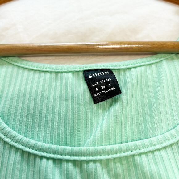 NWOT Shein Mint Green Ribbed Scoop Neck Cropped Tank Top Women’s Size Small - Picture 4 of 6